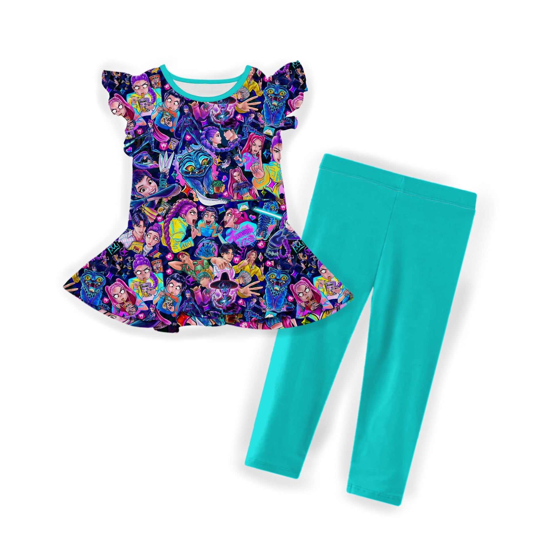 Golden Short Sleeve Peplum w/ Leggings