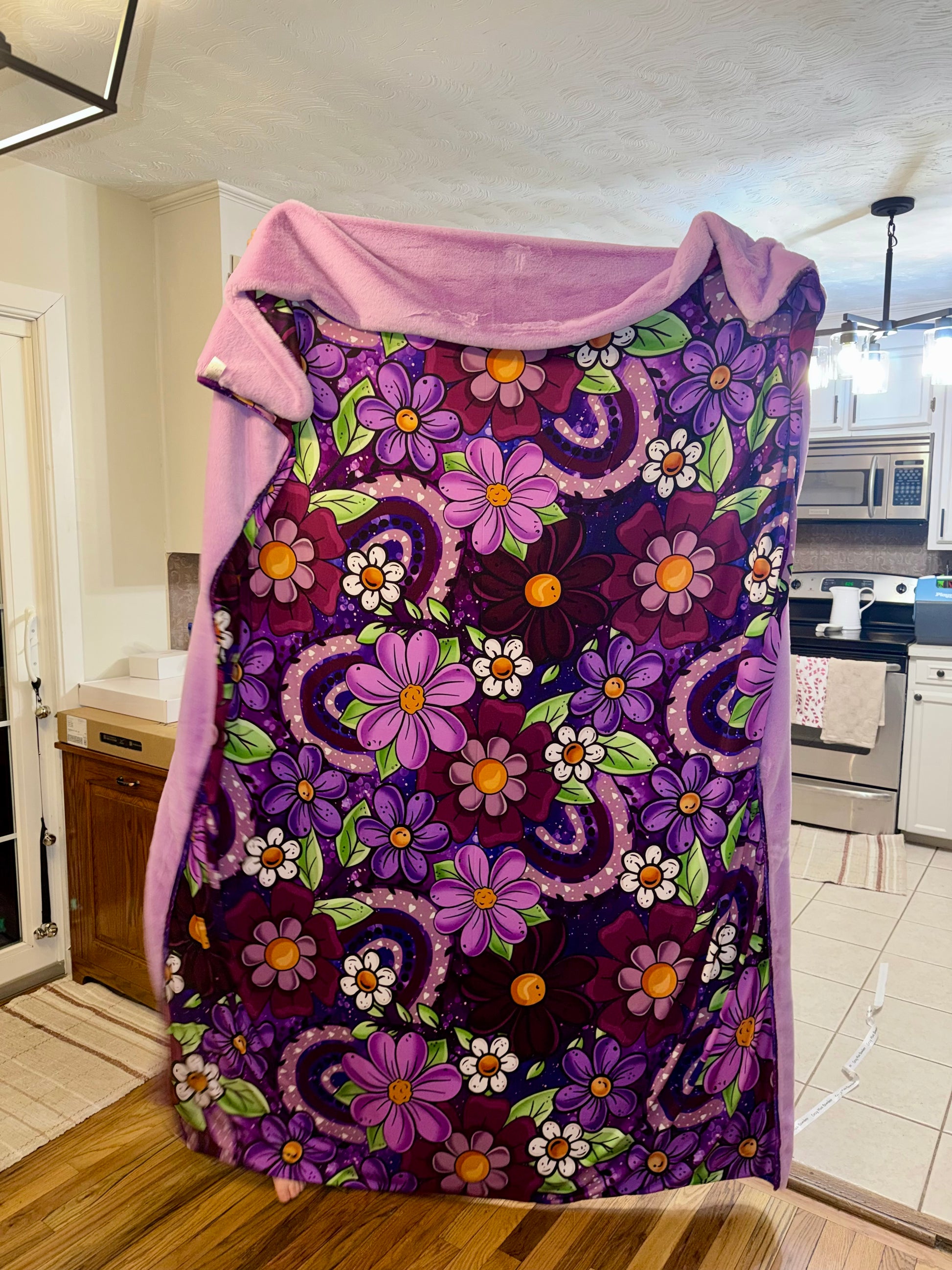 Cozy Blooms 85”x63” Bamboo Fur Backed Blanket