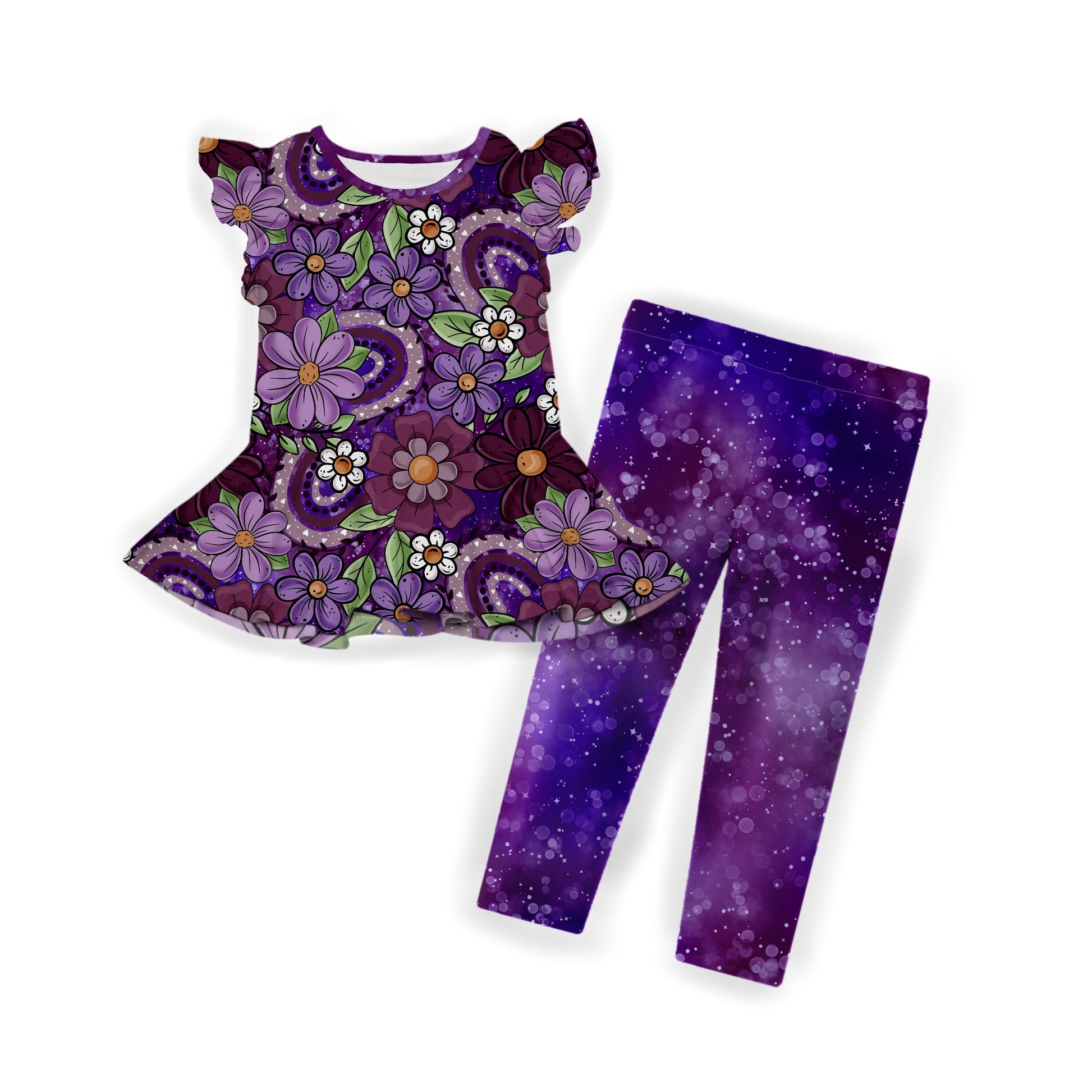 Cozy Blooms Short Sleeve Peplum w/ Leggings